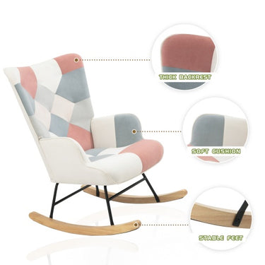 Mid Century Fabric Rocker Chair With Wood Legs